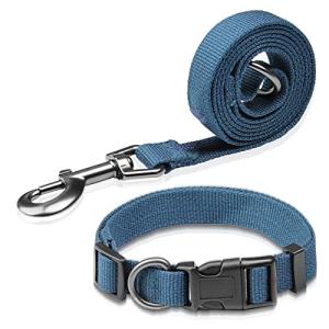 Peacock Blue Dog Collar and Leash Set for Medium Dogs Soft and Breathable of 90% Rayon from Bamboo and 10% Polyester Comfortable Skin-Friendly, Adjustable Leash Set with Quick Release Buckle