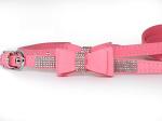 Dazzling Rhinestone Dog Collar with Soft Fabric and Crystal Bow Tie - Elegant and Glamorous Puppy Collars for Small Dogs with Leash in Pink XS