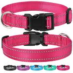 Reflective Dog Collar with Buckle Adjustable Safety Nylon Collars for Small Medium Large Dogs, Pink S