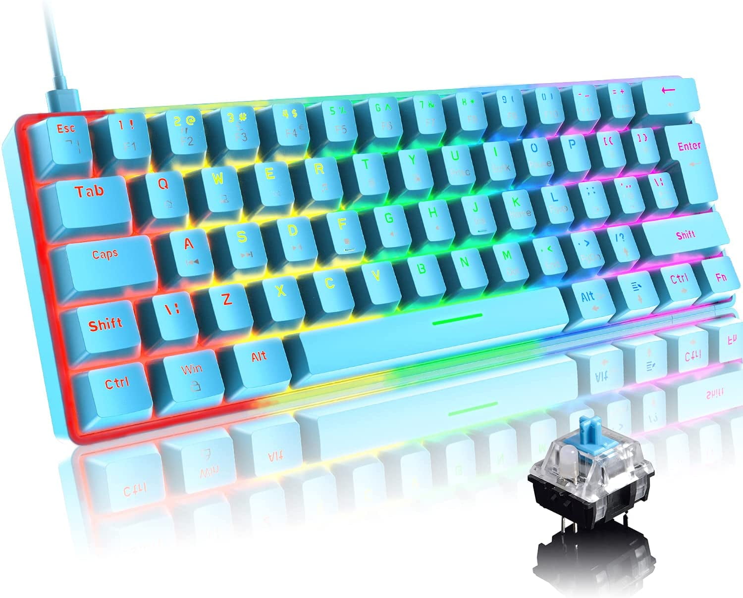 Portable 62-Key RGB Backlit Mechanical Gaming Keyboard