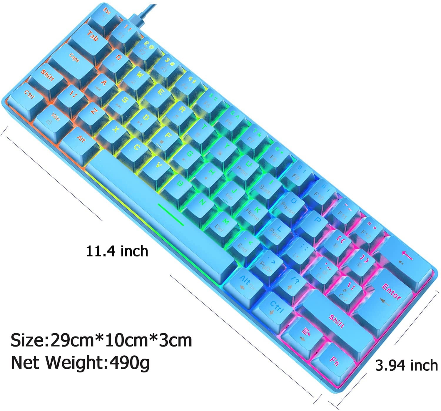 Portable 62-Key RGB Backlit Mechanical Gaming Keyboard