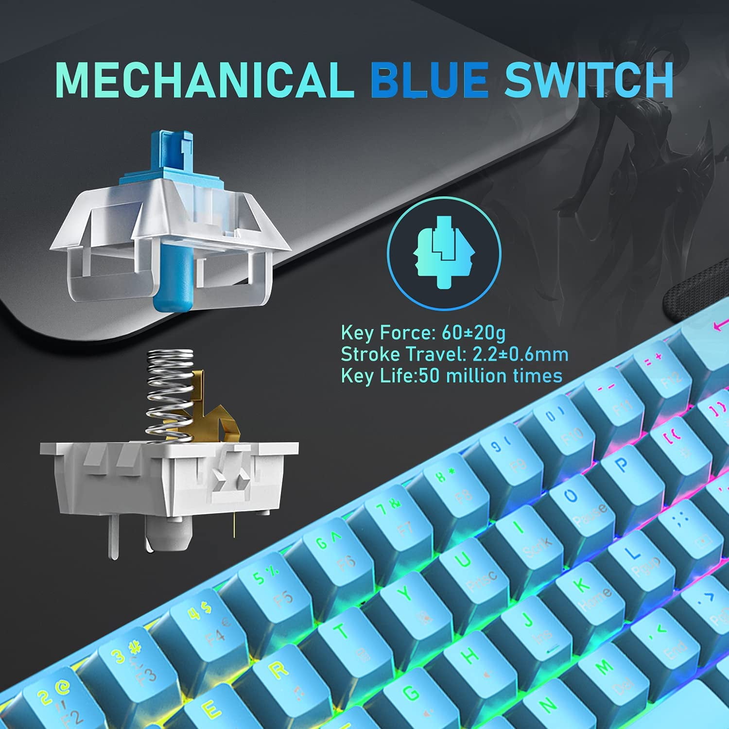 Portable 62-Key RGB Backlit Mechanical Gaming Keyboard