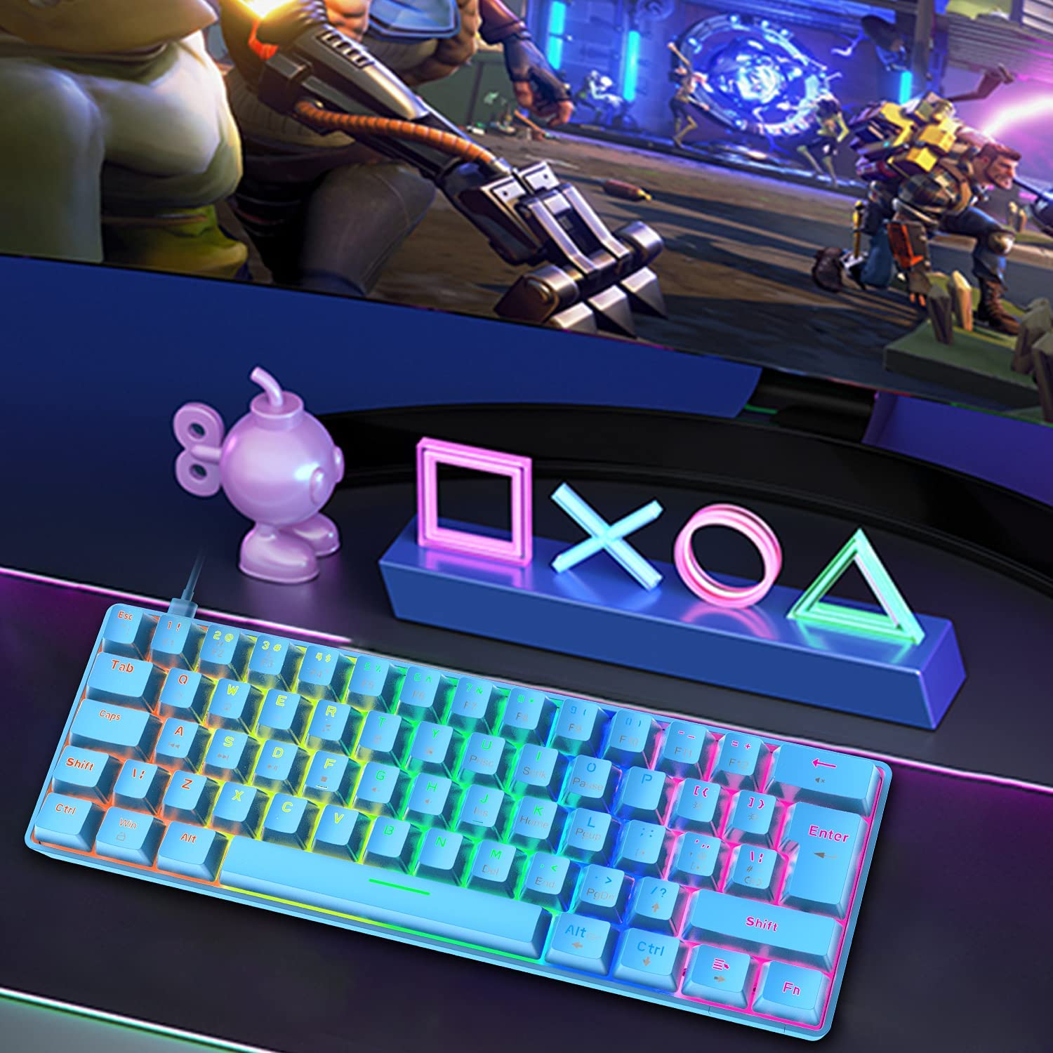 Portable 62-Key RGB Backlit Mechanical Gaming Keyboard