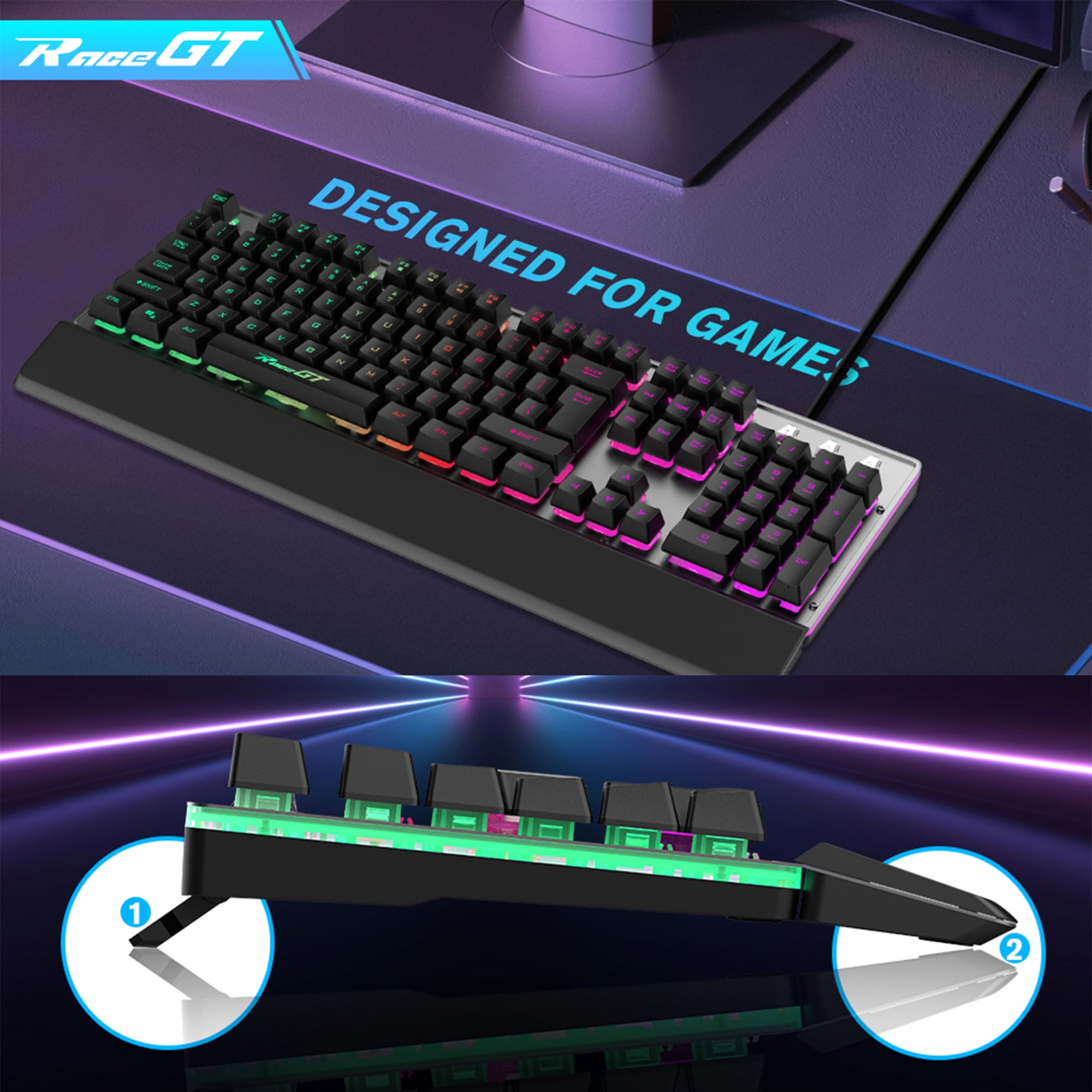 RaceGT Wired Mechanical Gaming Keyboard with Rainbow Backlit