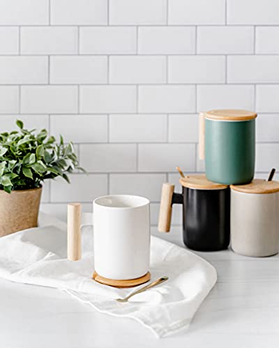 Teal Ceramic Coffee Mug with Bamboo Lid