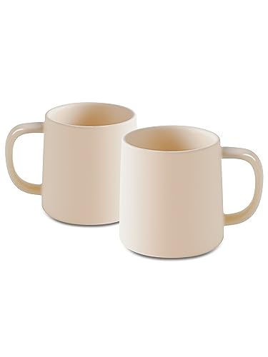 Beige Ceramic Coffee Mugs Set of 2, 16 Oz