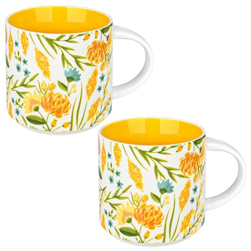 Vintage Yellow Ceramic Coffee Mugs - 2 Pack
