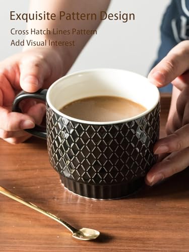 Stackable Ceramic Coffee Mug Set with Spoon