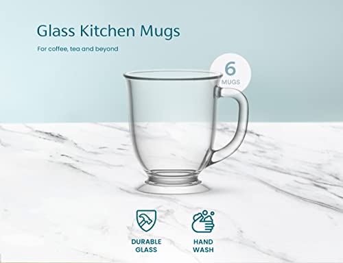 Clear Glass Coffee Mugs Set of 6, 15 oz