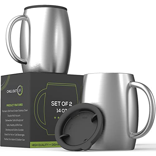 Set of 2 Stainless Steel Insulated Coffee Mugs