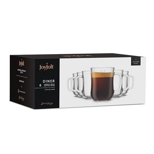Clear Glass Coffee Mugs Set of 6 - 15.5oz
