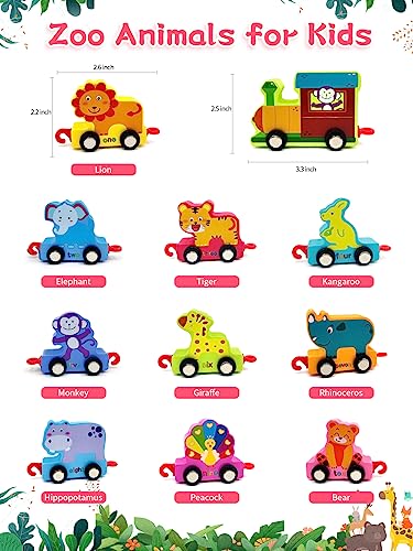 Wooden Animal Train Set for Toddlers, 11 PCS