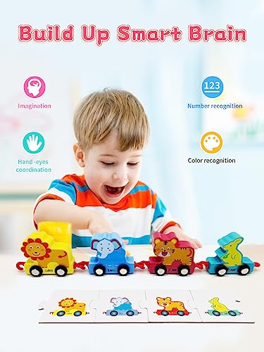 Wooden Animal Train Set for Toddlers, 11 PCS