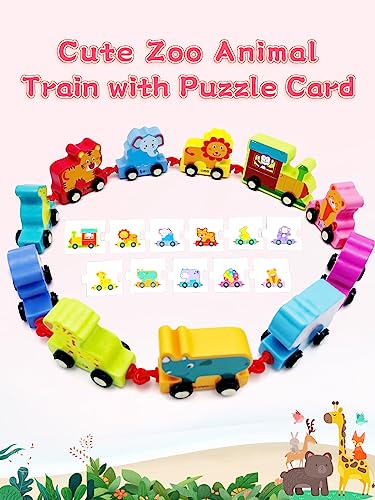 Wooden Animal Train Set for Toddlers, 11 PCS