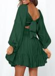 Dark Green Backless A-Line Mini Dress for Women
