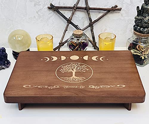Wooden Meditation Table with Moon Phase and Tree of Life