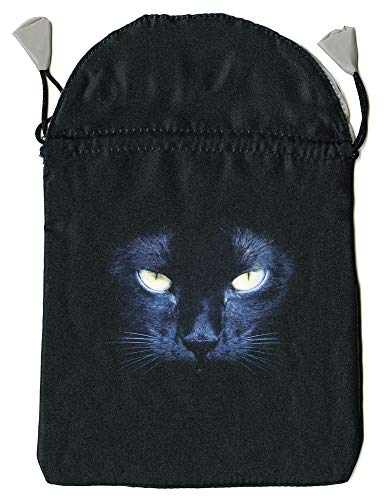 Black Satin Tarot Bag with Cat Design