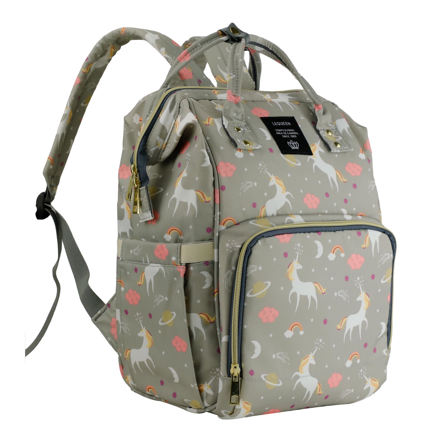 LEQUEEN Large Waterproof Diaper Bag Backpack - Light Gray