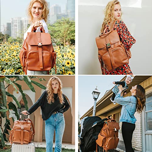 MOMINSIDE Leather Diaper Bag Backpack with 14 Pockets