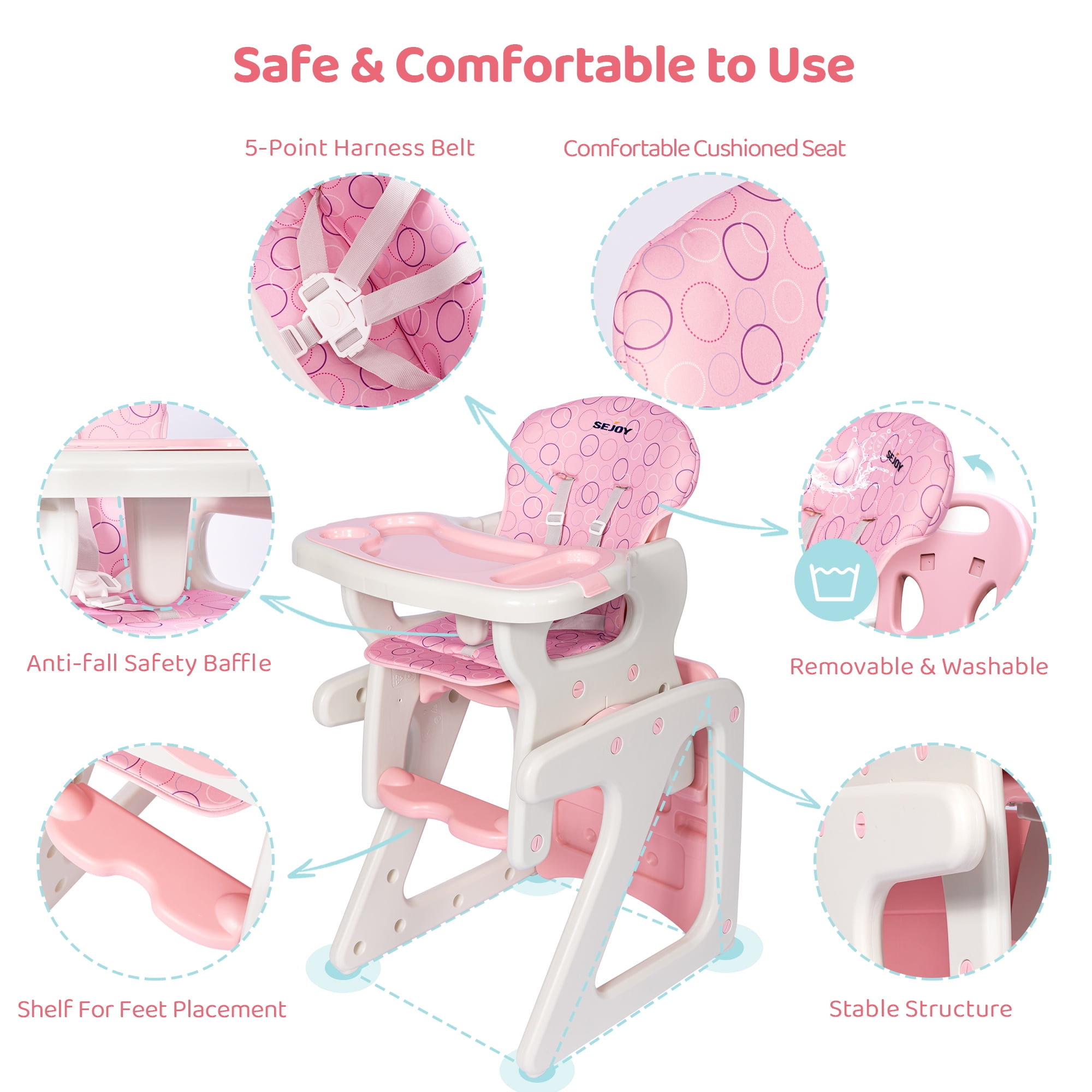 Sejoy 3-in-1 Baby High Chair and Booster Seat