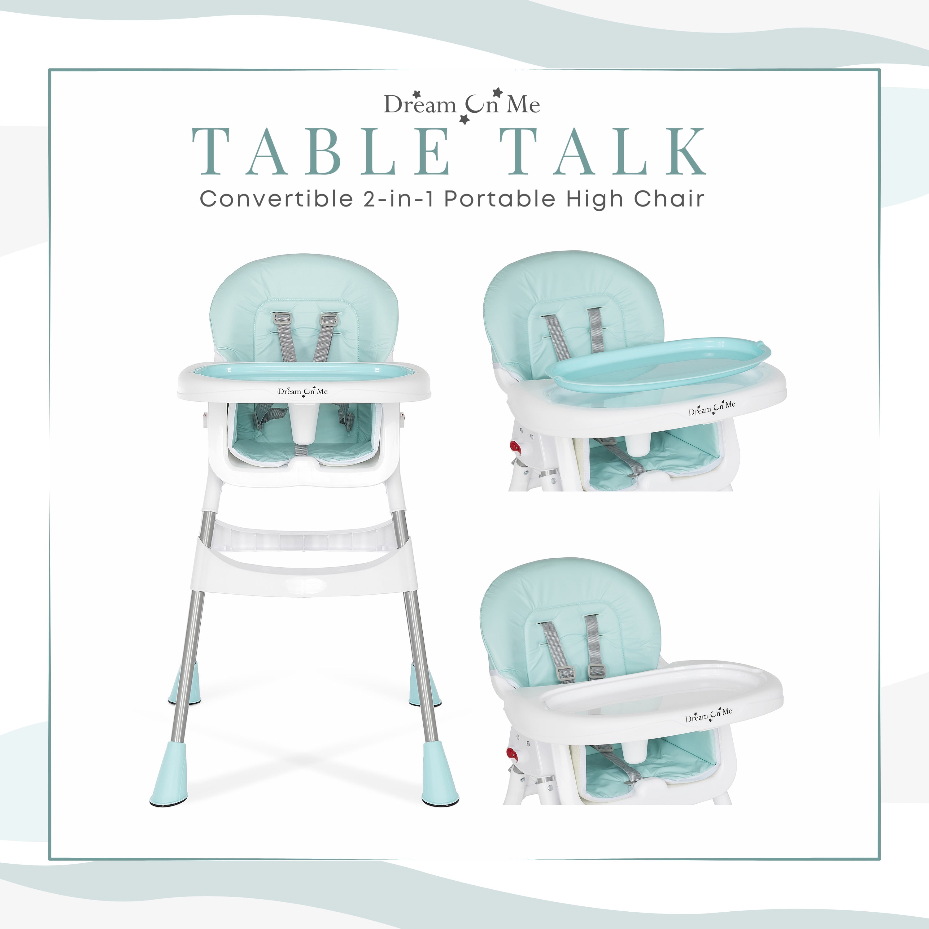 Dream On Me 2-in-1 Portable High Chair, Aqua