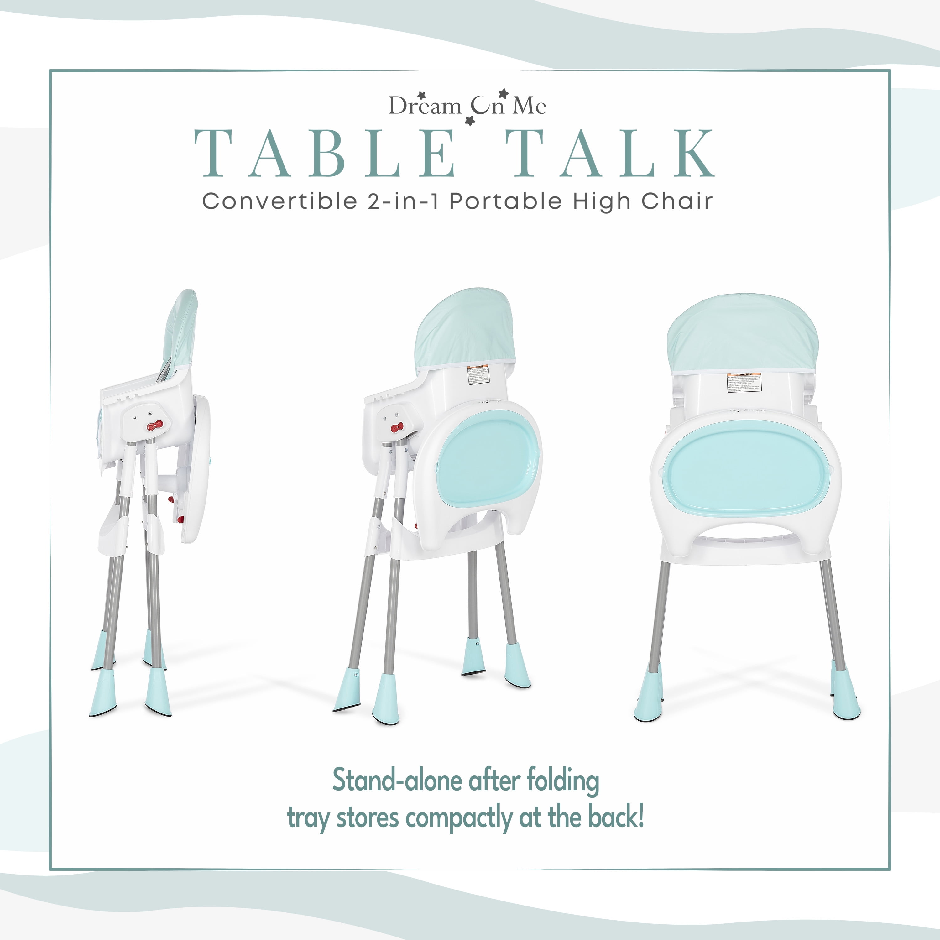 Dream On Me 2-in-1 Portable High Chair, Aqua