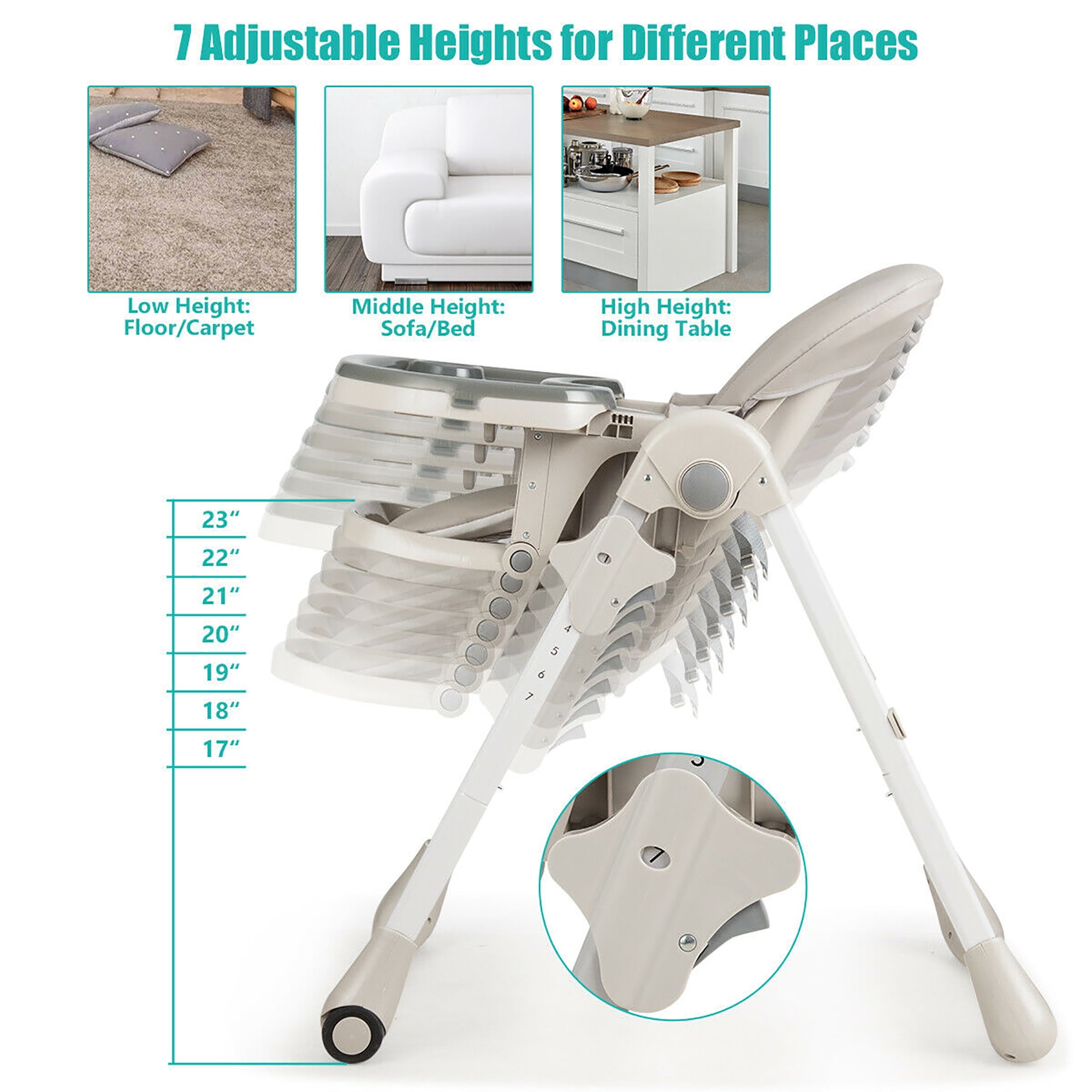 Babyioy Adjustable Foldable Baby High Chair with Wheels