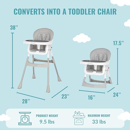 Dream On Me 2-in-1 Portable High Chair, Gray