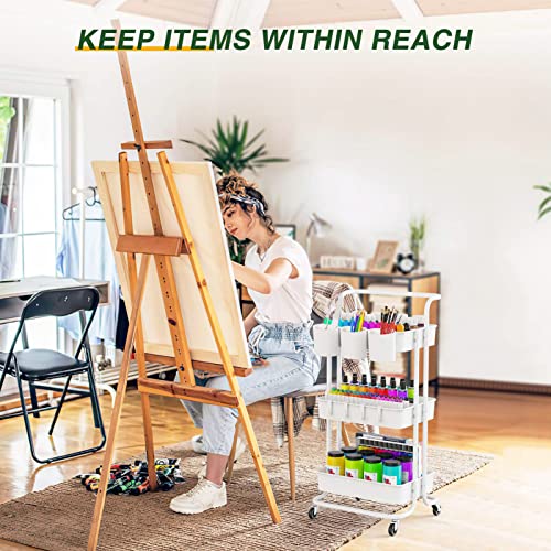 LEHOM 3-Tier Art Cart with Hanging Cups and Hooks