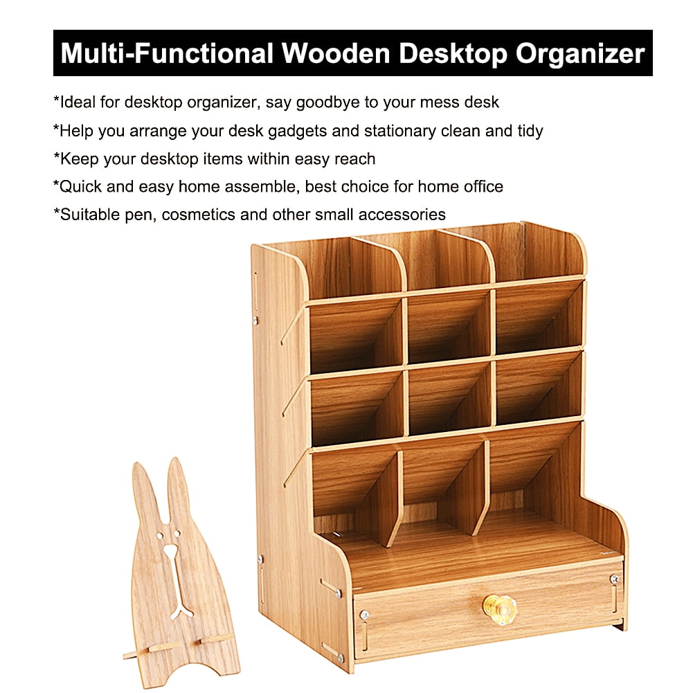 Multi-Functional Wooden Desk Pen Organizer