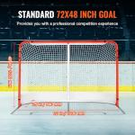 VEVOR Street Hockey Net, Indoor Outdoor Steel Hockey Goal, Official Regulation Pro Hockey Training Goal Set, Portable Hockey Goal with Net, Easy Assemble, 72" x 48", White/Red