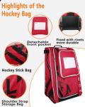 FOONPACK Youth Hockey Equipment Roller Bag with Wheels