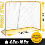PodiuMax 54"x44" Youth Steel Street Hockey Goal, Indoor Outdoor Hockey Net for All Players, Portable Training Equipment, Youth Roller Hockey Goals