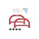 Hikeen 14×8 Inch Mini Hockey Goal, 2 Packs Hockey Goal with Durable Iron Frame & Nylon Net and 4 Hockey Pucks Can Withstand Powerful Shooting,Easy Setup Training Equipment for Accuracy Practice