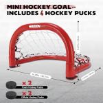 Hikeen 14×8 Inch Mini Hockey Goal, 2 Packs Hockey Goal with Durable Iron Frame & Nylon Net and 4 Hockey Pucks Can Withstand Powerful Shooting,Easy Setup Training Equipment for Accuracy Practice