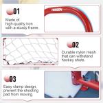 Hikeen 14×8 Inch Mini Hockey Goal, 2 Packs Hockey Goal with Durable Iron Frame & Nylon Net and 4 Hockey Pucks Can Withstand Powerful Shooting,Easy Setup Training Equipment for Accuracy Practice