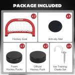 Hikeen 14×8 Inch Mini Hockey Goal, 2 Packs Hockey Goal with Durable Iron Frame & Nylon Net and 4 Hockey Pucks Can Withstand Powerful Shooting,Easy Setup Training Equipment for Accuracy Practice