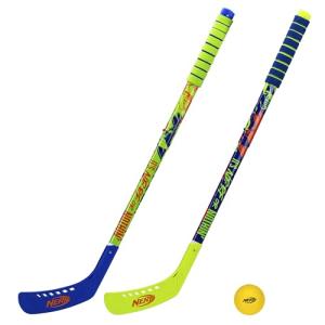 Franklin Sports NERF Proshot Kids Hockey Sticks + Ball Set - 2 Player Youth Indoor + Outdoor Set - 2 in 1 Knee + Floor Hockey - (2) NERF Proshot Youth Sticks + (1) Foam Ball Included