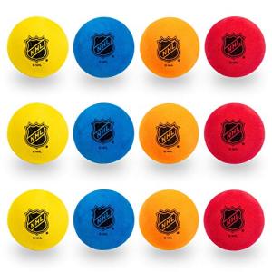 Franklin Sports Knee Hockey Balls - Indoor Mini Foam Hockey Balls for Kids - 12 Soft Foam Pack - Assorted Colors - Drawstring Bag