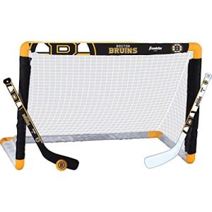Franklin Sports NHL Boston Bruins NHL Team Mini Hockey Set - Kids Indoor Knee Hockey Goal, Ball+2 Mini Stick Combo Ages 3+