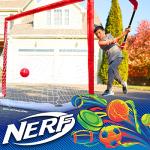 Nerf Flexplay Kids Hockey Stick + Ball Set - Indoor + Outdoor Street Hockey Set - Adjustable Height Stick Balls Included