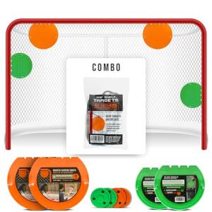 Top Shelf Target Combo Bundle with Durable Magnetic Hockey/Lacrosse Goal Targets, 4 Tethers and 4 Pucks for Shooting Practice