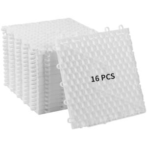 Tideme 16 PCS Hockey Floor Tiles Mats, 9.8 x 9.8 Inches Dryland Synthetic Ice Tiles for Hockey Floor, Hockey Mats, Hockey Training Equipment Boards for Shooting Outdoor, White