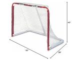 Mylec Steel Junior Hockey Goal for Indoor + Outdoor (52” x 43”), Easy Assembly, Lightweight, Portable, and Net Weave System (Red, 17 Pounds)