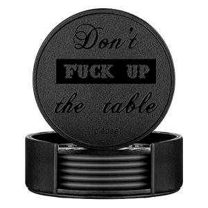 Set of 6 Fun Leather Coasters in Black