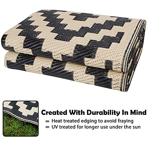 SAND MINE Reversible Outdoor Mats, Black & Beige