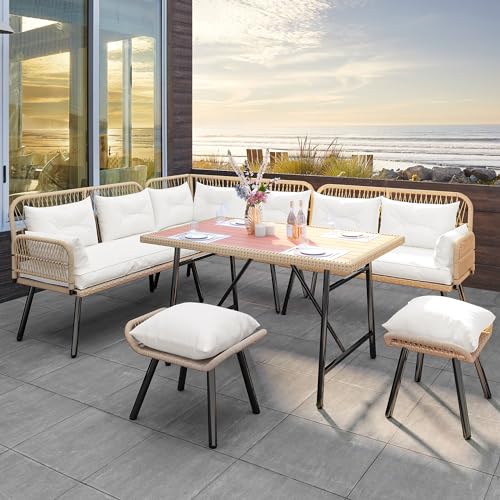 YITAHOME 6-Piece Outdoor Wicker L-Shaped Furniture Set