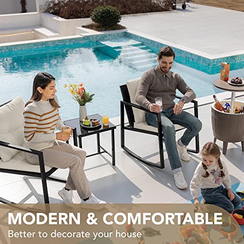 Devoko 3 Piece Black Wicker Rocking Bistro Set