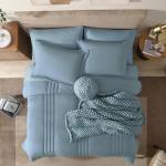 Monbix 7-Piece Dusty Blue Queen Bedding Set
