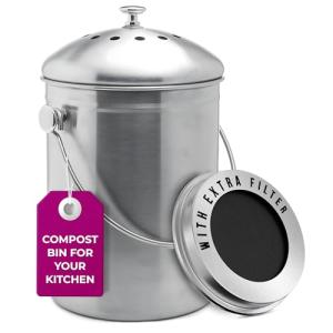 Odorless Stainless Steel Kitchen Compost Bin 1.3 Gallon